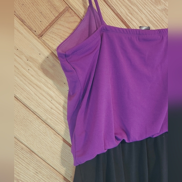 Enfocus Purple And Black Spaghetti Strap Tiered Bottom Mini Dress Size 10 - Picture 8 of 11
